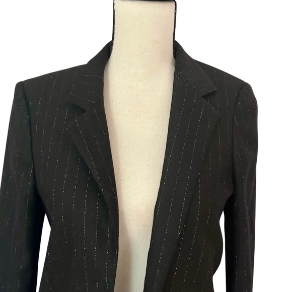 ZADIG & VOLTAIRE Sz S Volly Striped Wool Metallic Blazer Noir Open Fringe Cuffs - Picture 8 of 14
